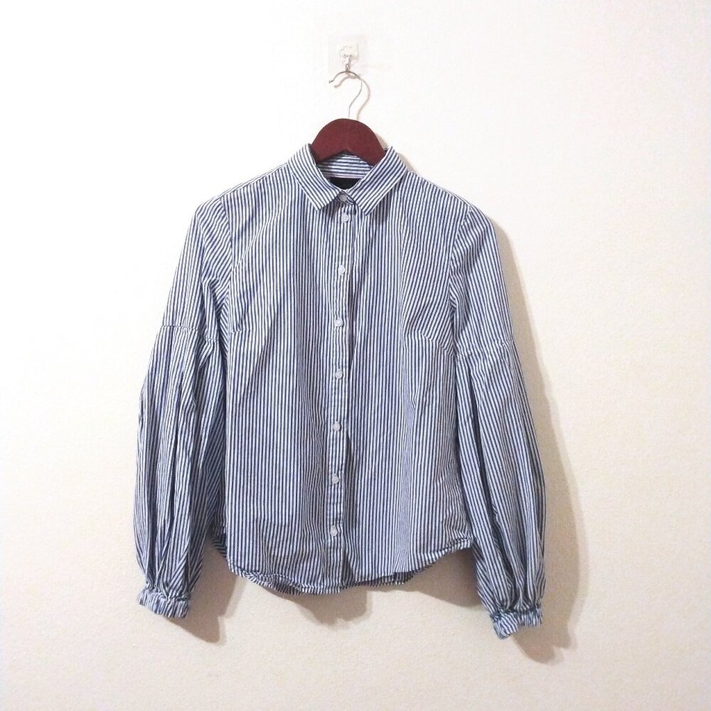 Nanette Lepore small blue white striped button-down blouse